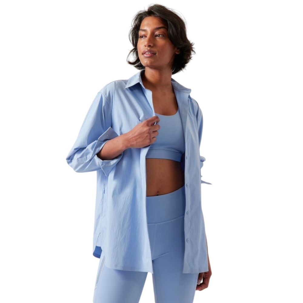 Athleta Oversized Poplin Top Women's Sz M In Heron Blue